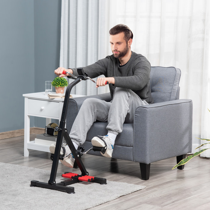 Pedales Estáticos Personas Mayores, Pedaleador Ejercitador de Piernas y Brazos, Altura Ajustable 75-97 cm, Ancho Regulable 44-56 cm, con Pantalla LCD y Rodillo Masajeador para Pies