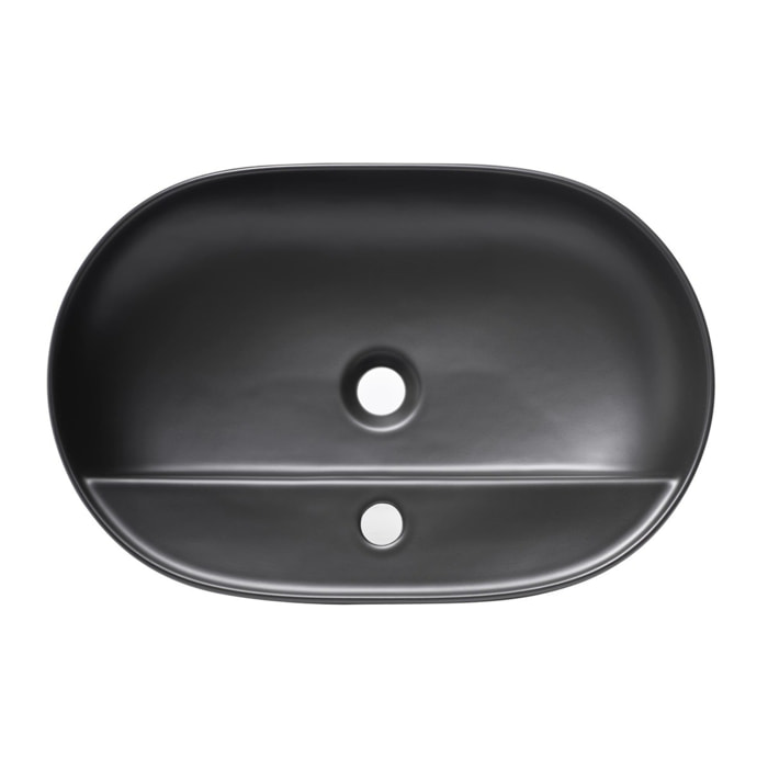 Vasque à poser ovale 60 x 40 cm - noir mat - avec trou de robinetterie - sans trop-plein - SAT Infinitio