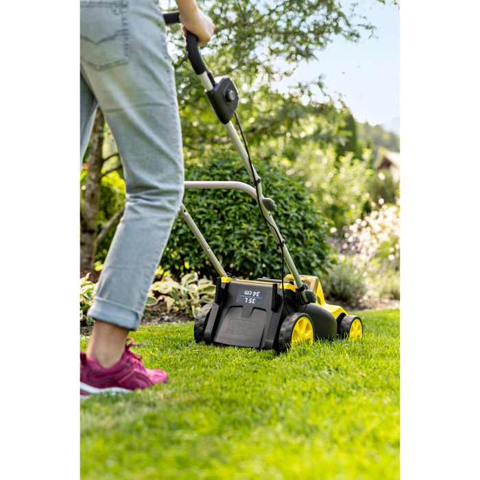 Tondeuse à gazon sur batterie Karcher LMO 3-18- coupe 34 cm- mulshing kit- bac 35l- 3500 tr/min- 350m²