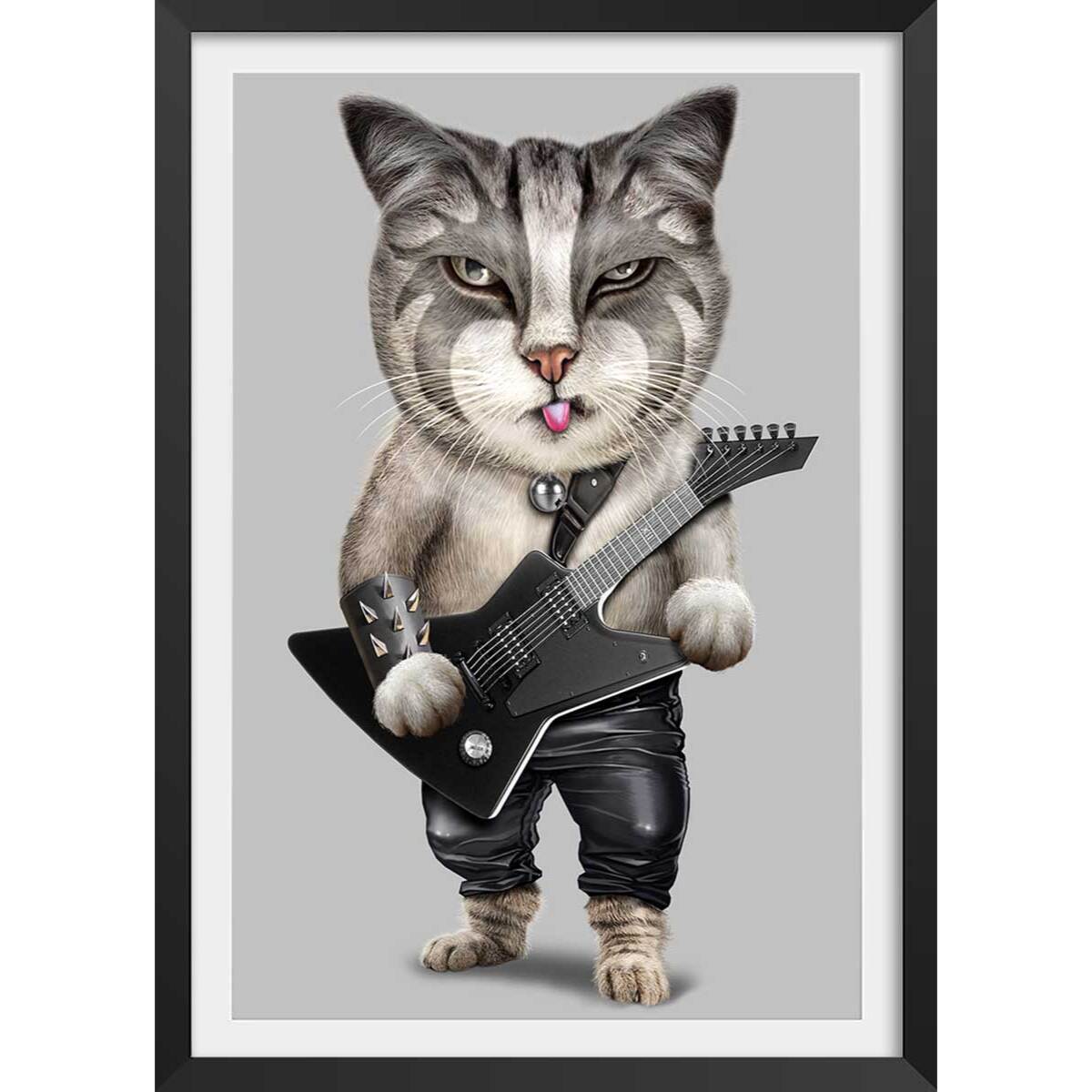 Affiche enfant chat en métal lourd  Affiche + cadre en bois - Noir