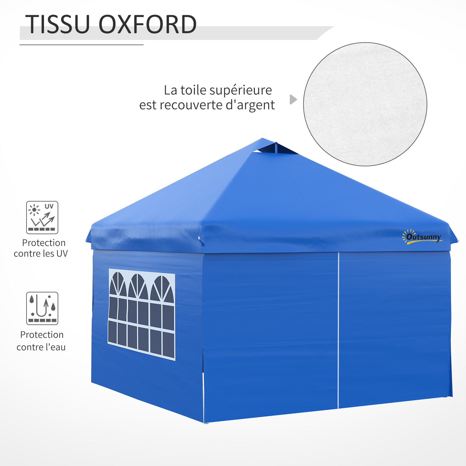 Tonnelle barnum pliant pop-up 3L x 3l x 2,84H m 4 parois latérales amovibles 2 fenêtres + sac de transport métal Oxford bleu