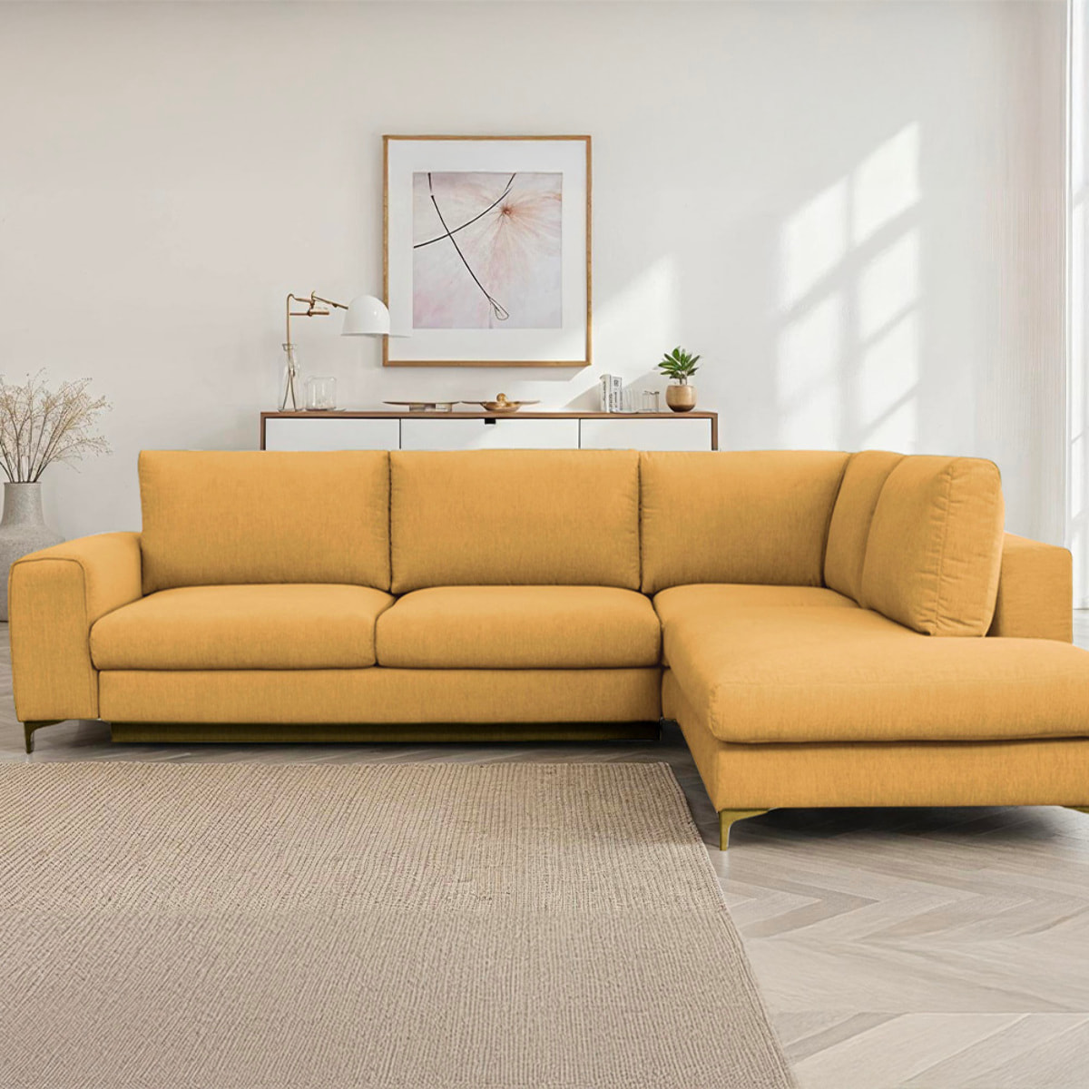 Canapé d'Angle Droit Tissu Fiesole, 3 Places, Couchage Intégré, Coffre de Rangement, Housse Déhoussable