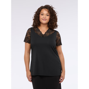 Fiorella Rubino - Camiseta con detalles de encaje - Negro