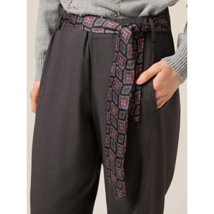 Oltre - Pantaloni con cintura a cravatta - Grigio