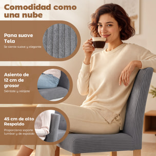 Pack de 4 Sillas de Comedor, Sillas de Cocinas Modernas, Respaldo Alto, Tapizadas en Pana, Asiento Acolchado, Patas de Madera, para Salón, Gris