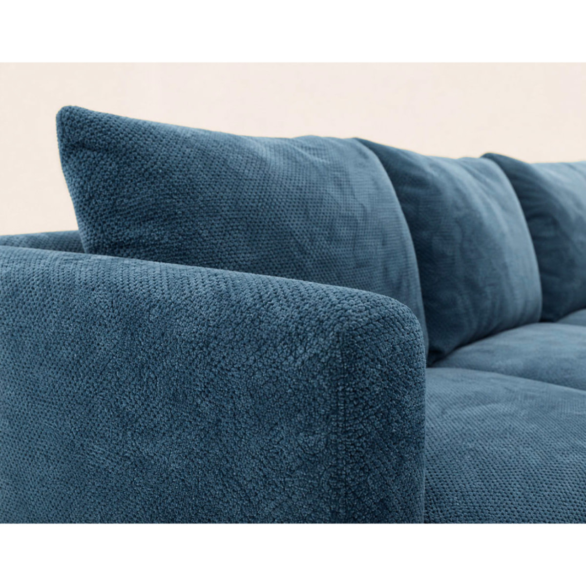 Gabin - Canapé d'angle droit 5 places en velours texturé - Bleu