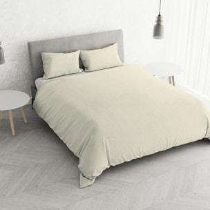 PARURE COPRIPIUMINO SATIN STRIPES, 100% Raso di Poliestere, Made in Italy, No Stiro - PANNA