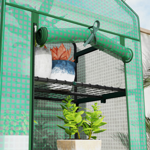Serre de jardin balcon 5 étagères porte zippée 69 x 49 x 193 cm acier thermolaqué bâche PE vert