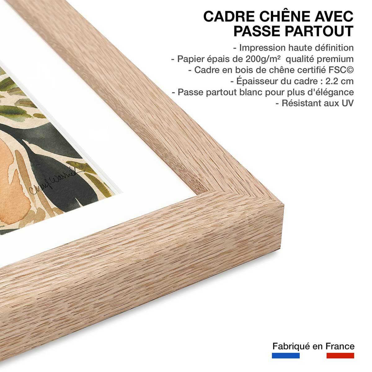 Poster roses merveilleuses Affiche + cadre en bois - Chêne