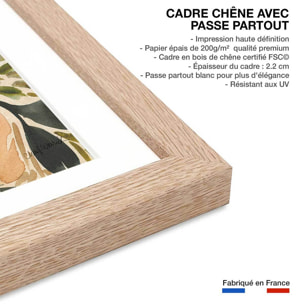 Poster roses merveilleuses Affiche + cadre en bois - Chêne