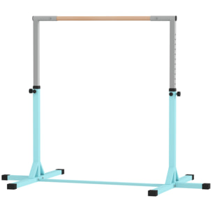 Barre fixe de gymnastique enfant - barre de gymnastique hauteur réglable 13 niveaux 92 à 150 cm - acier cyan bois massif hêtre