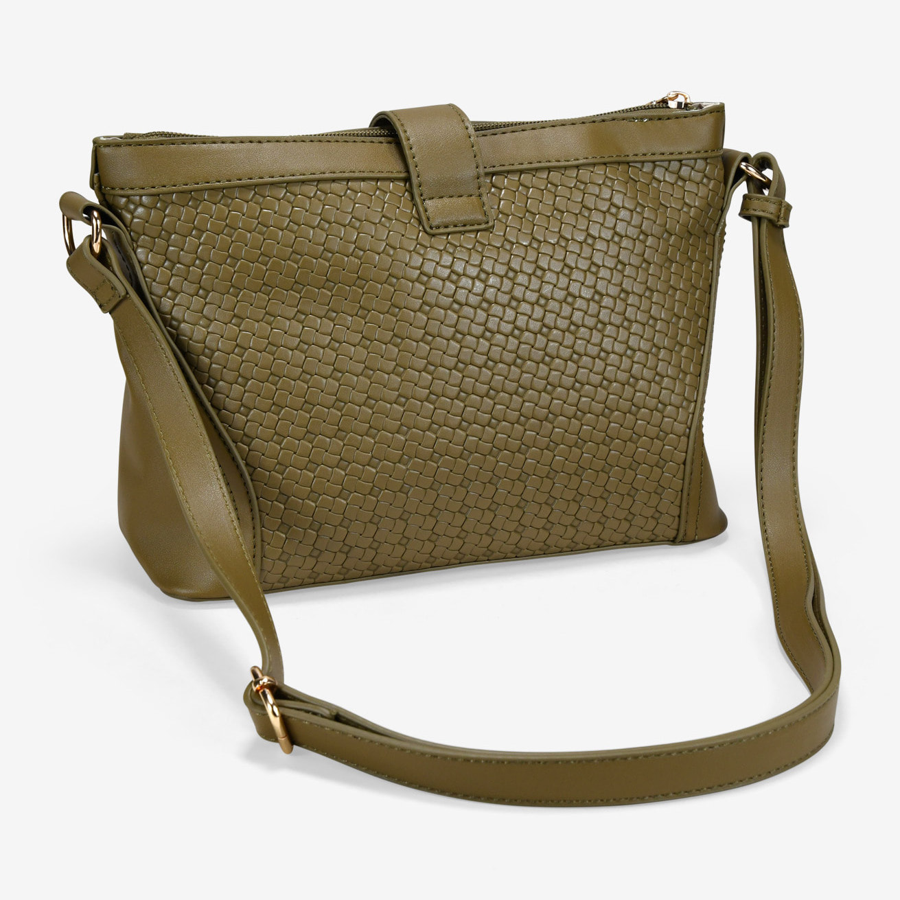 Bolso bandolera verde con solapa y cremallera
