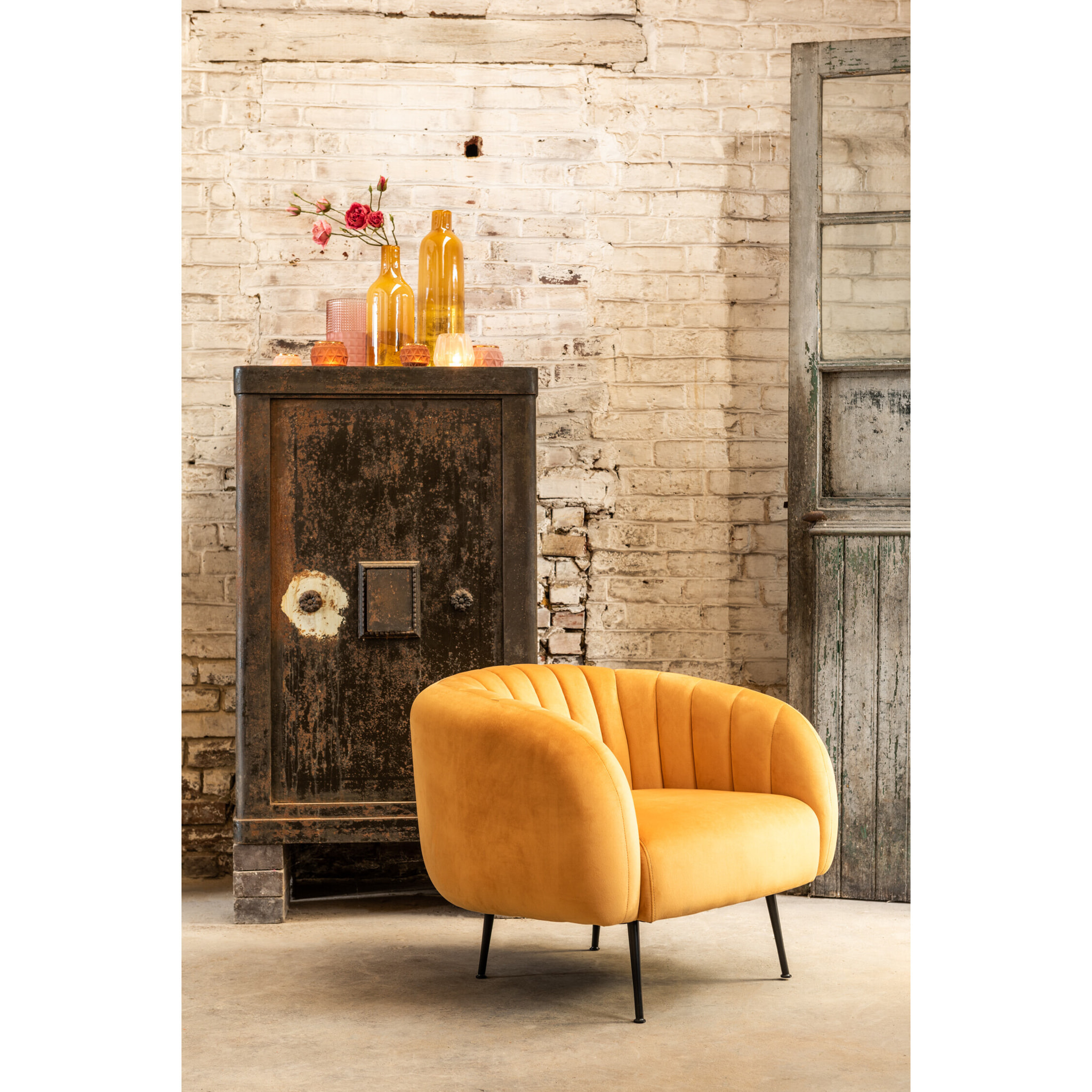 J-Line bougeoir Boule - verre - ocre - large - 2 pcs