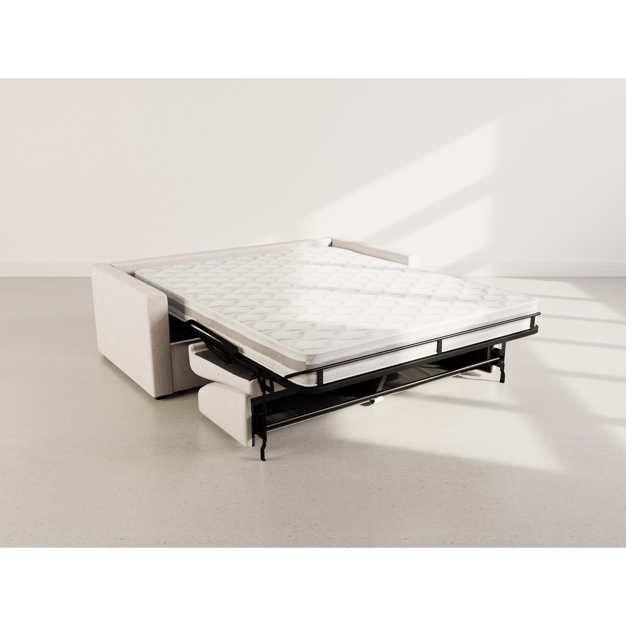 Julia - canapé lit 3 places convertible express couchage quotidien 140 cm matelas 18 cm en tissu - Beige