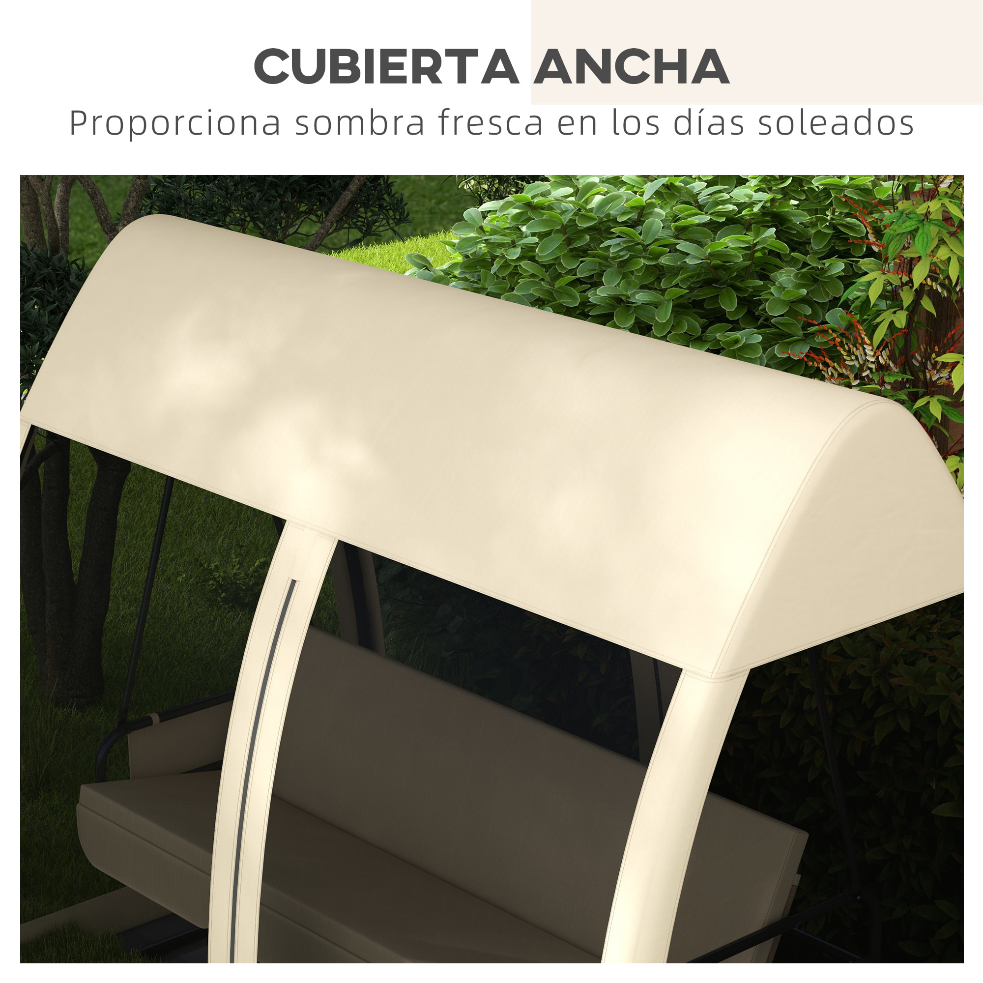 Balancín de Jardín de 3 Plazas Convertible en Cama Columpio Jardín Exterior con Mosquitera Estructura de Metal Carga 300 kg 240x140x197 cm Beige