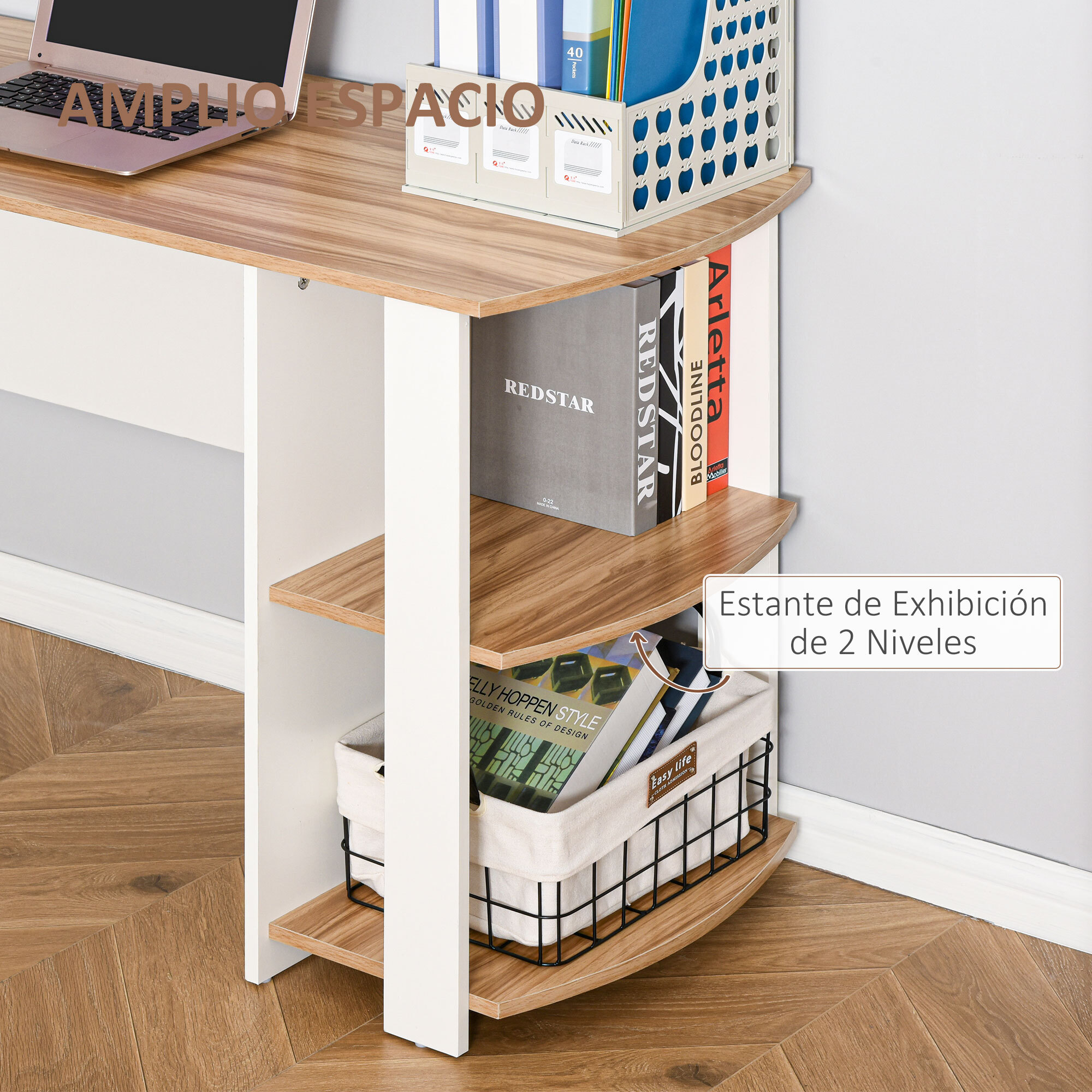 Mesa de PC Esquinera Forma L de Madera 136x130x72cm Blanco