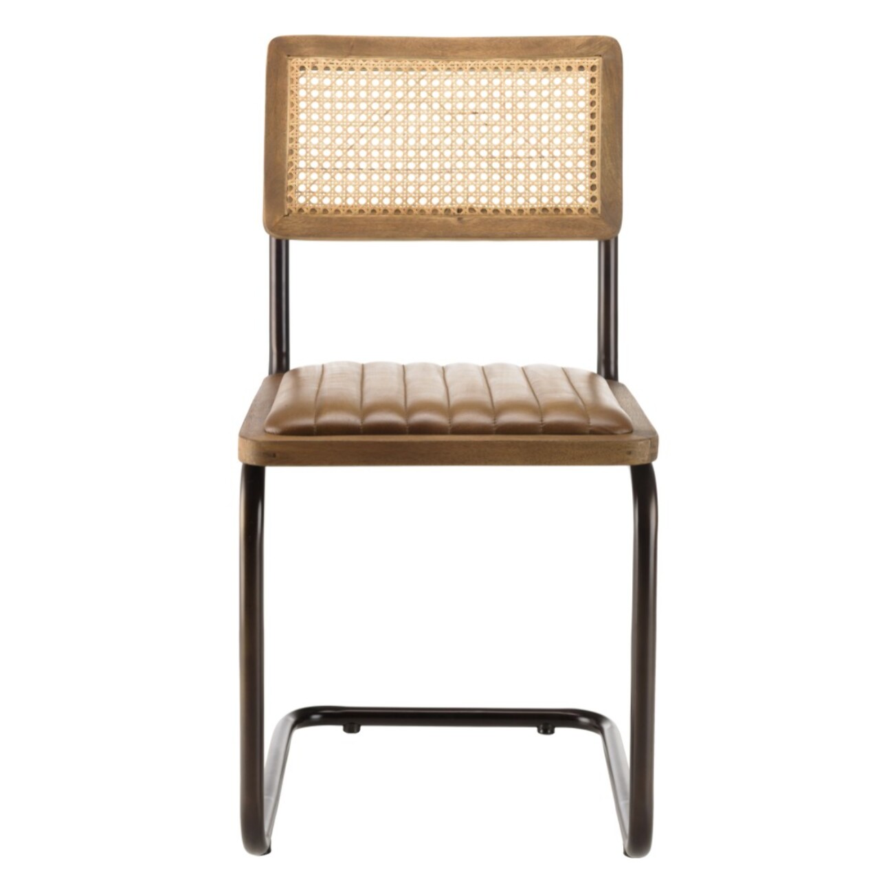 MARCEL - Lot de 2 chaises manguier assise matelassée cuir pieds rétro