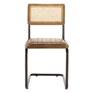 MARCEL - Lot de 2 chaises manguier assise matelassée cuir pieds rétro