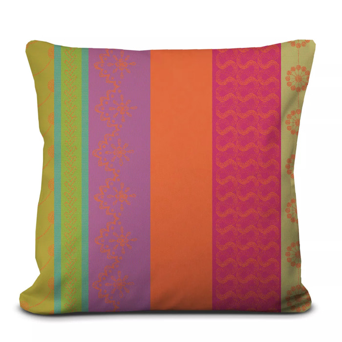 Housse de coussin pur coton 220 g/m² motif jacquard vert orange Mille broderies samba