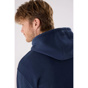 Sudadera deportiva hombre afelpada con capucha azul marino
