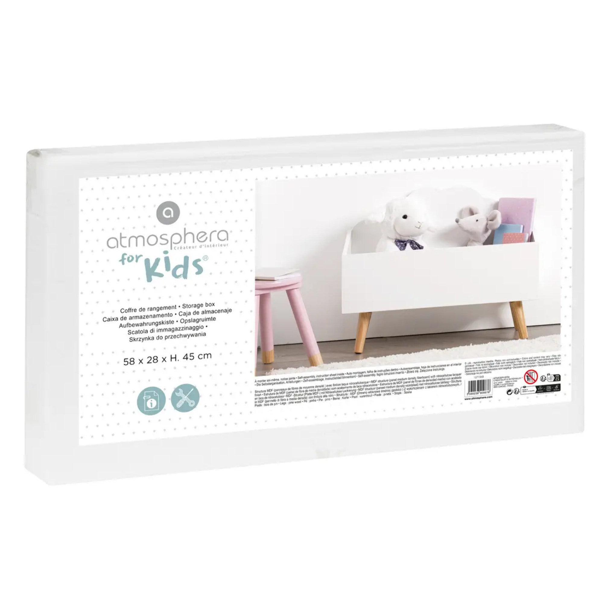 Coffre enfant "Douceur" nuage blanc 58x28cm