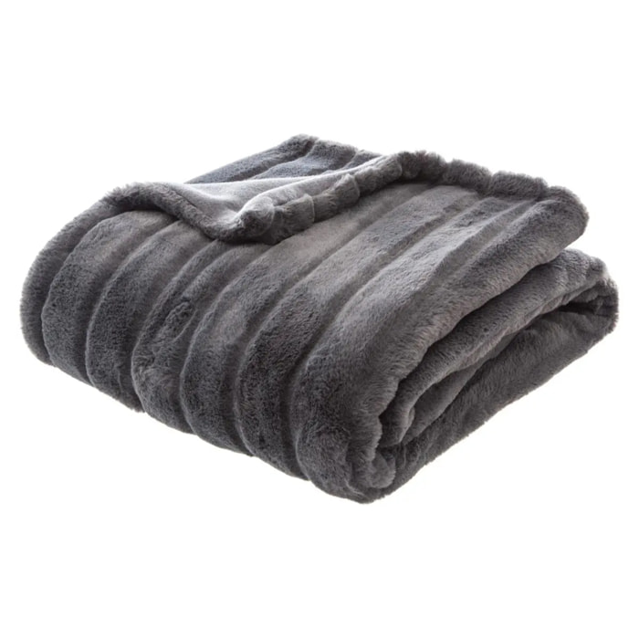 Plaid "Manoir" fausse fourrure gris ardoise 120x160cm