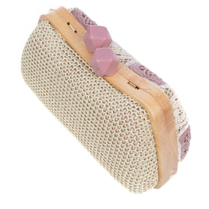 Bonamico Bolso bandolera Mujer. Fabricado en madera natural, algodón y paja trenzada.