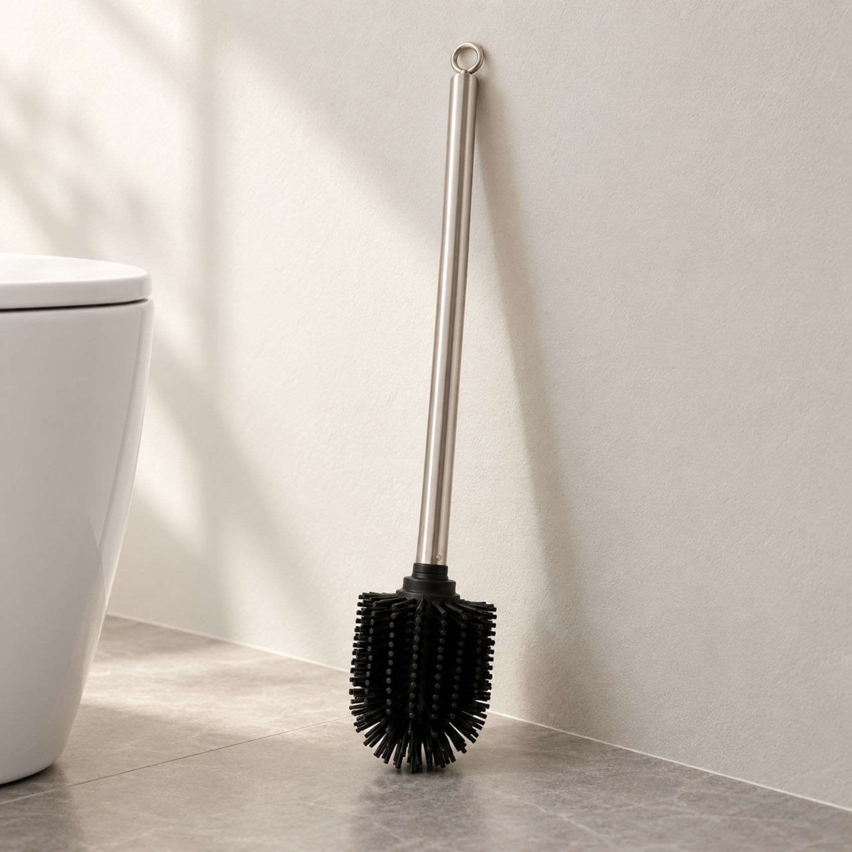 Balayette WC avec manche en métal - Argent