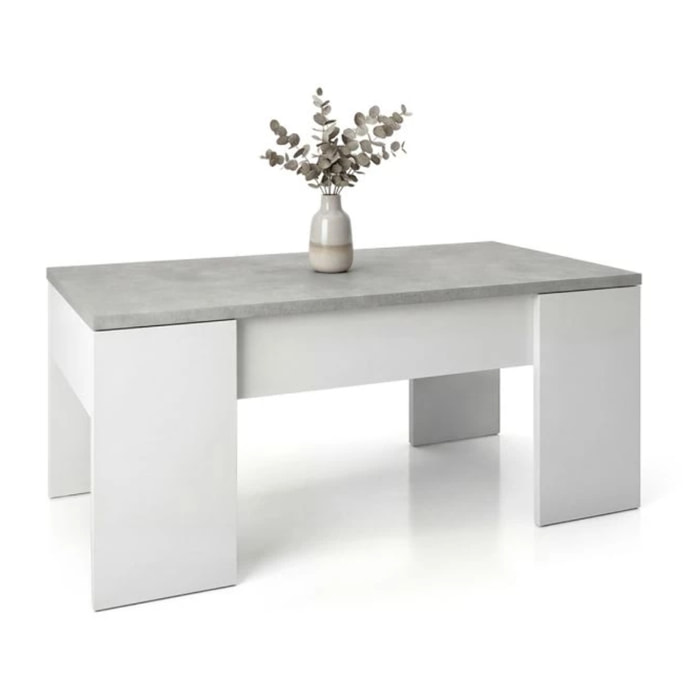 Mesa de centro elevable Vita Blanco Artik (Blanco Mate) - Gris Cemento