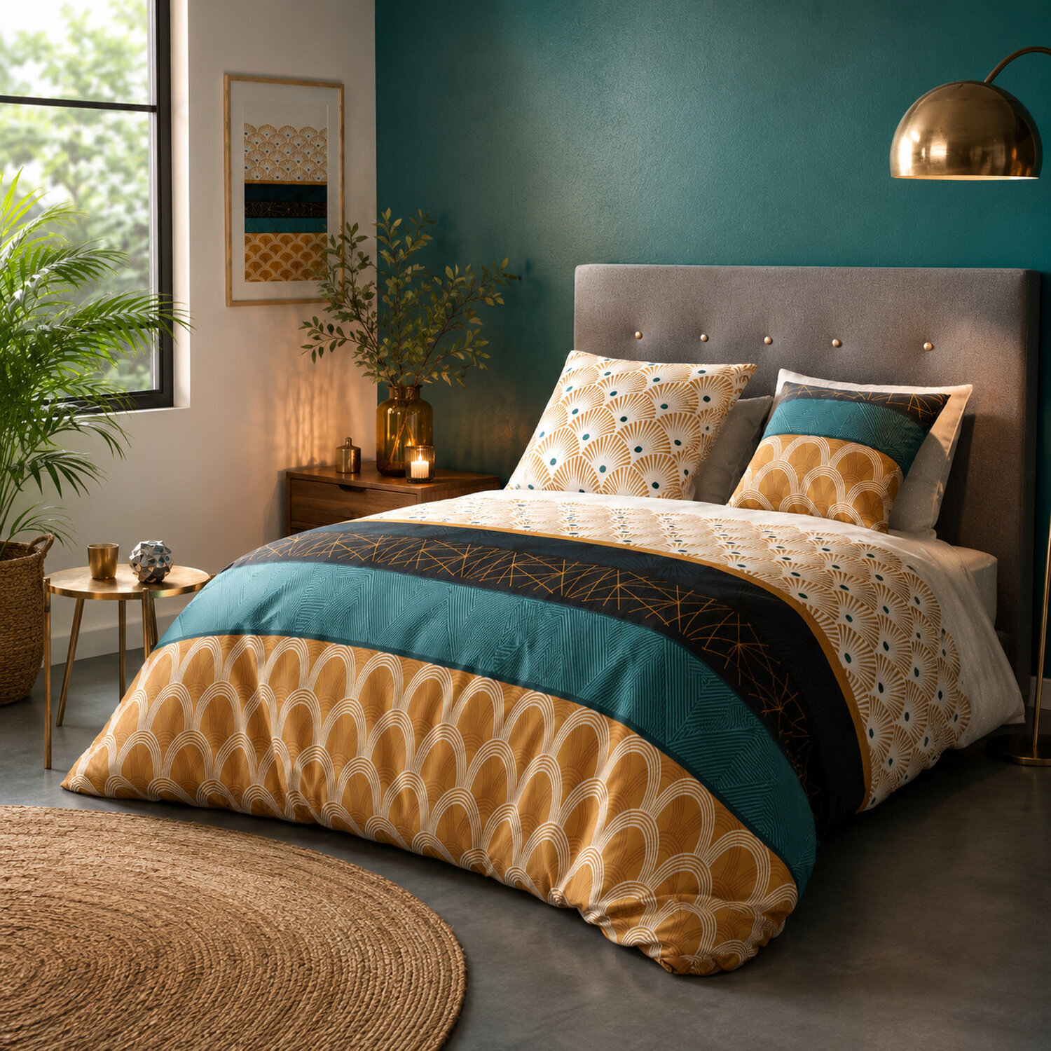 BEST SELLER 2026 - Parure housse de couette imprimé 100% coton - banguii - ocre