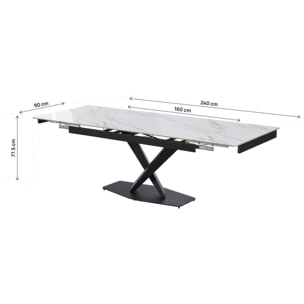 Tavolo da pranzo allungabile in ceramica per 6-10 persone "Silence" - Bianco marmorizzato oro