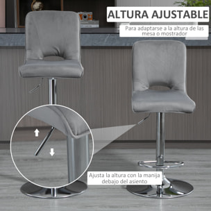 HOMCOM Conjunto de 2 Taburetes de Bar Sillas Altas Modernas con Altura Regulable y Asiento Giratoria con Marco de Metal y Reposapiés 41x51x97-117 cm Gris