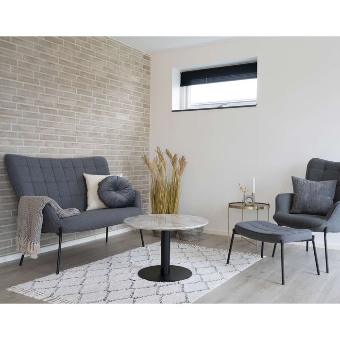 Valverde - table basse ronde - effet marbre - noir - 70 cm - Blanc / Noir