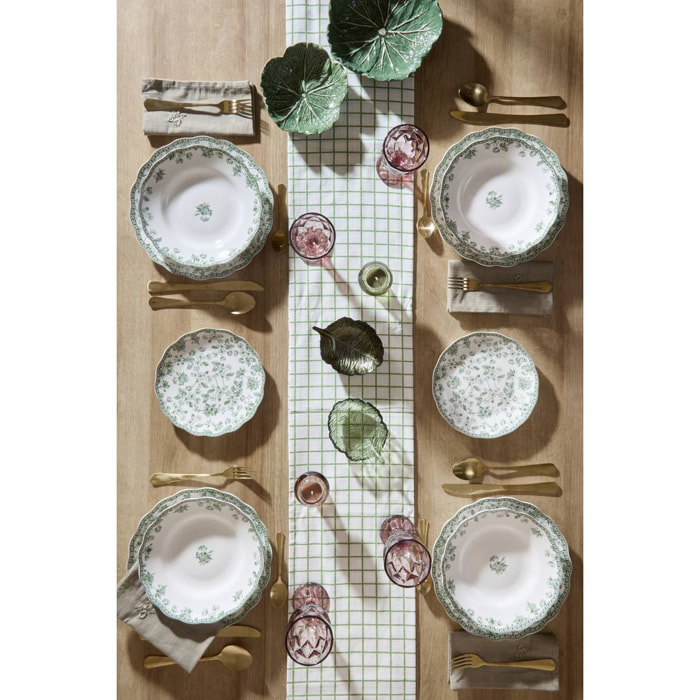 Lot de 6 assiettes creuses Lisière ronde D.22,5cm vert