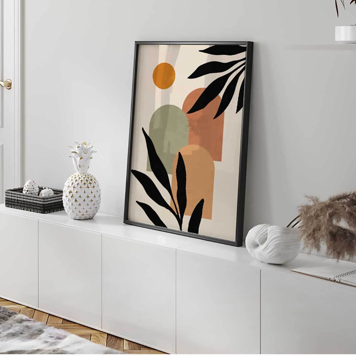 Affiche encadrée végétale abstraite moderne Affiche + cadre en métal - Noir