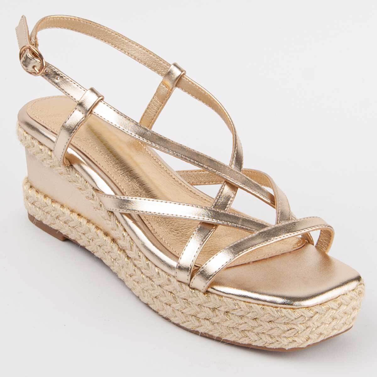 Sandalia De Cuña - Dorado - Altura: 7 Cm