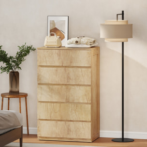 Cómoda 5 Cajones, Cómoda Dormitorio Moderna, Sinfonier, Diseño sin Tiradores, Cajonera para Sala de Estar, Comedor, Entrada, 60x39x100 cm, Madera Natural