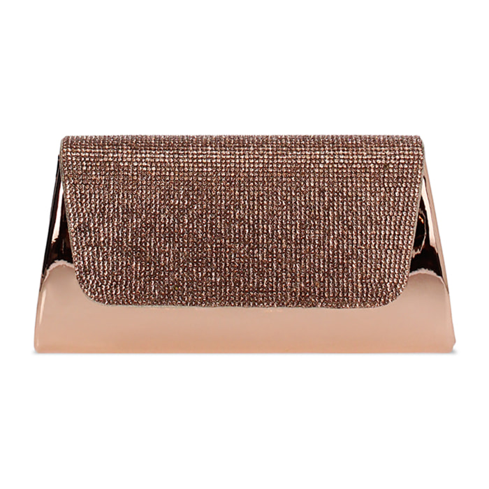 Pochette donna rosa oro a specchio con pietre
