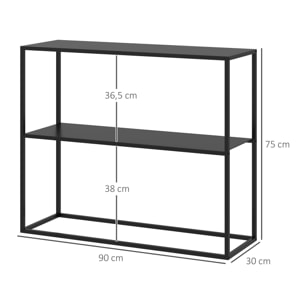 Mesa de Consola Estilo Industrial Mesa de Entrada con Estante Marco de Acero y Antivuelco Mueble de Recibidor para Salón Pasillo Carga 20 kg 90x30x75 cm Negro