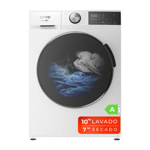 EVVO Lavadora-secadora Nova 10/7 kg, 1350 rpm, Clase A, inverter, vapor Steam Wash, 14 programas, Smart LOAD, 15’ rápido, blanca