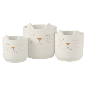 J-Line cache-pot Chat - ciment - blanc/or - large - Ø 19 cm