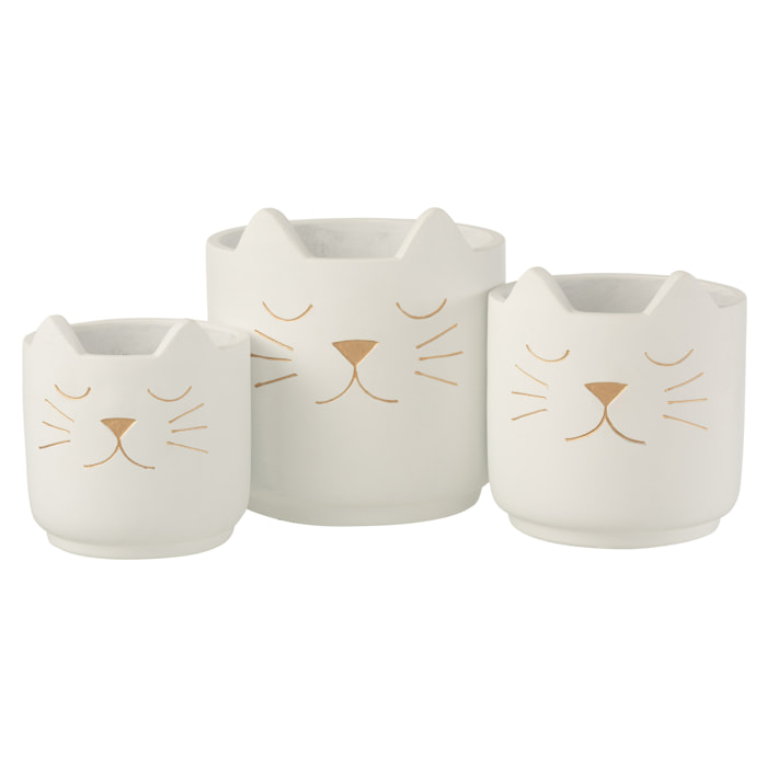 J-Line cache-pot Chat - ciment - blanc/or - large - Ø 19 cm
