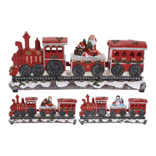 Tren navideño decorativo con locomotora y 2 vagones, con luces led y móviles 39x11x17cm - 2 diseños (surtido)