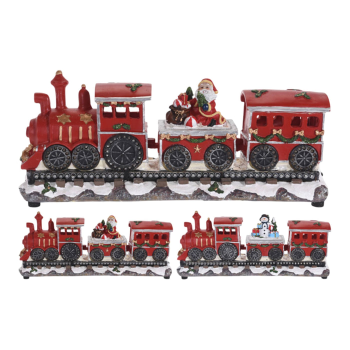 Tren navideño decorativo con locomotora y 2 vagones, con luces led y móviles 39x11x17cm - 2 diseños (surtido)