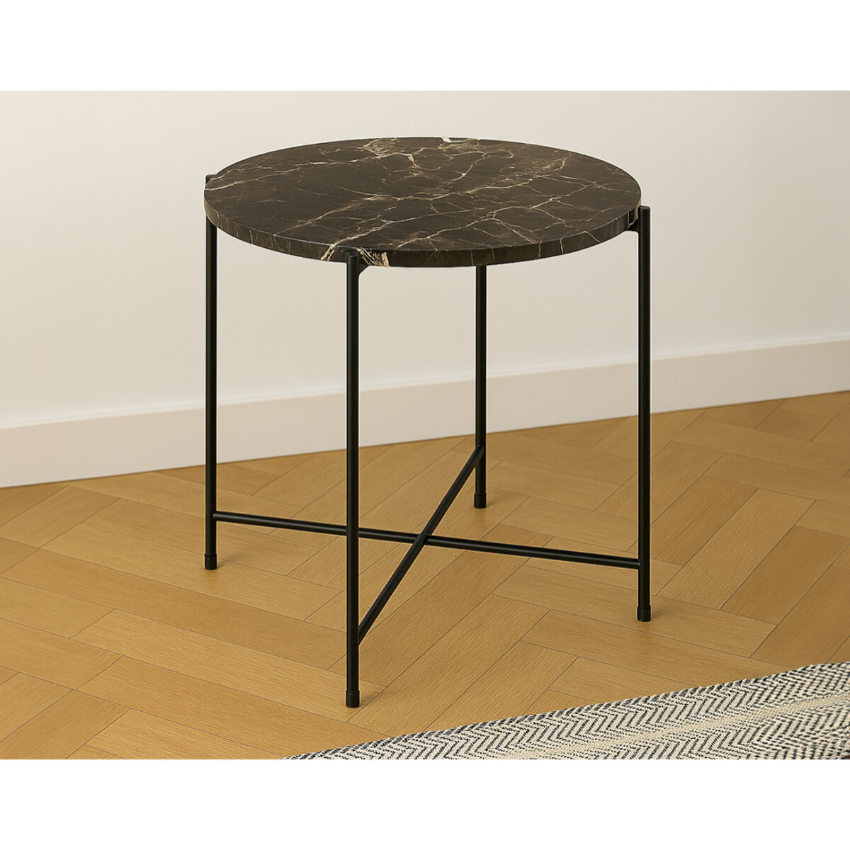 Ezaro - table basse - 52 cm - plateau en marbre - pieds en acier - Marron