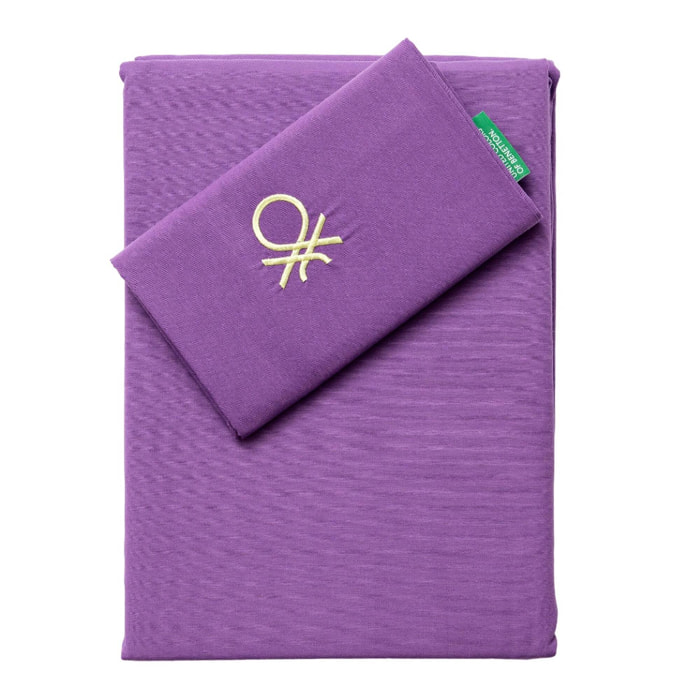 Set 2pc cama (funda nórdica 150x220cm + funda de almohada 63x63cm) verde y morado rainbow benetton 70%algodón + 30% poliéster