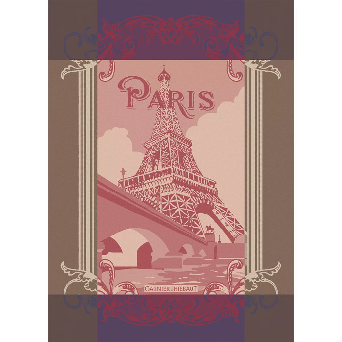 Torchon pur coton motif jacquard bordeaux marron Paris seine bordeaux