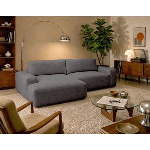 Tama - Canapé d'angle gauche 4 places convertible avec coffre en tissu - Gris