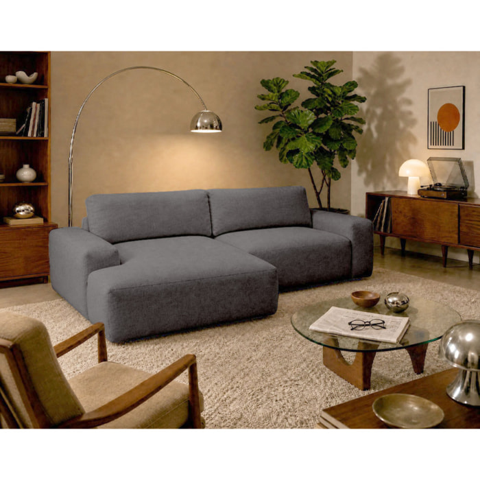 Tama - Canapé d'angle gauche 4 places convertible avec coffre en tissu - Gris