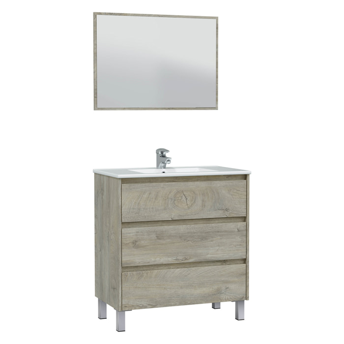 Mueble baño devin 3c 80cm color alaska con espejo, sin lavabo